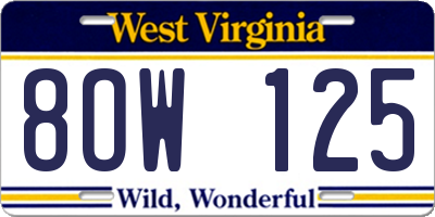 WV license plate 8OW125