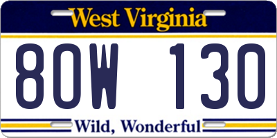 WV license plate 8OW130