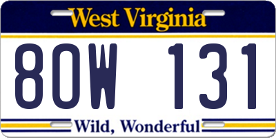 WV license plate 8OW131
