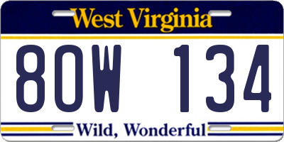 WV license plate 8OW134
