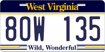 WV license plate 8OW135