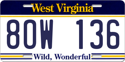 WV license plate 8OW136