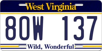 WV license plate 8OW137