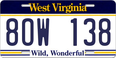 WV license plate 8OW138