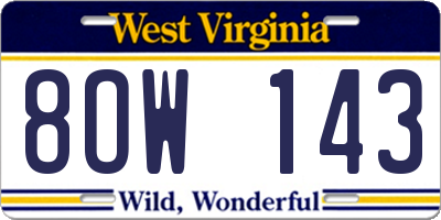 WV license plate 8OW143
