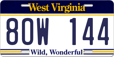 WV license plate 8OW144