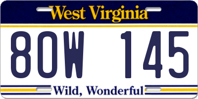 WV license plate 8OW145