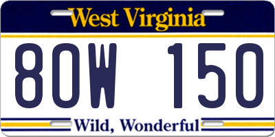 WV license plate 8OW150