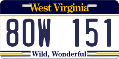 WV license plate 8OW151