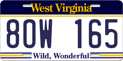 WV license plate 8OW165