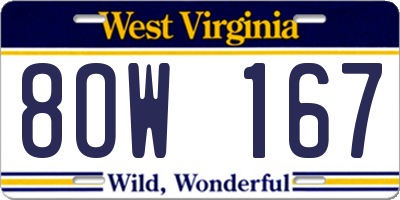 WV license plate 8OW167