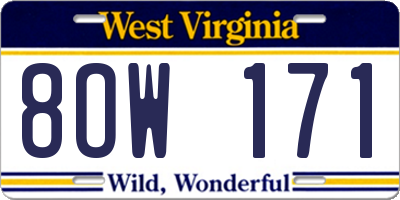 WV license plate 8OW171