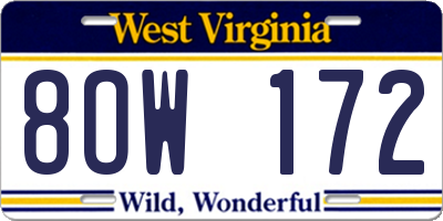 WV license plate 8OW172