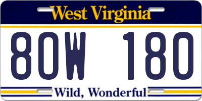 WV license plate 8OW180
