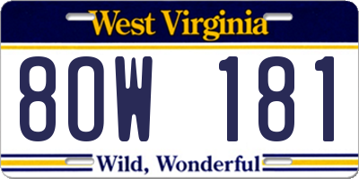 WV license plate 8OW181