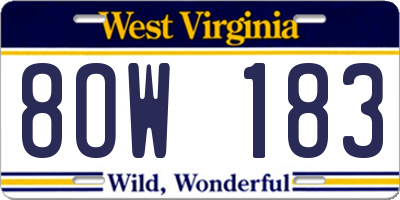WV license plate 8OW183