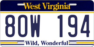 WV license plate 8OW194