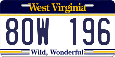 WV license plate 8OW196