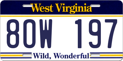 WV license plate 8OW197