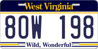 WV license plate 8OW198