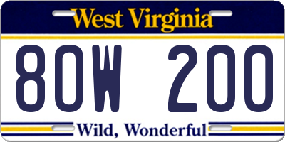 WV license plate 8OW200
