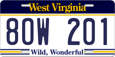 WV license plate 8OW201