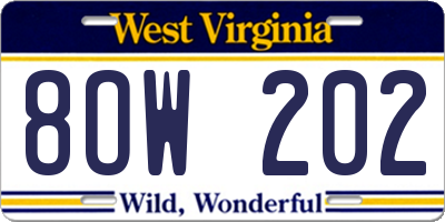 WV license plate 8OW202