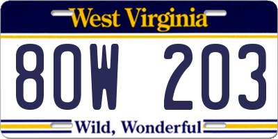 WV license plate 8OW203