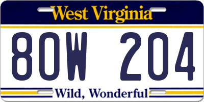 WV license plate 8OW204