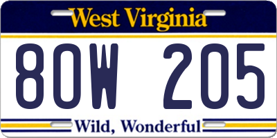 WV license plate 8OW205