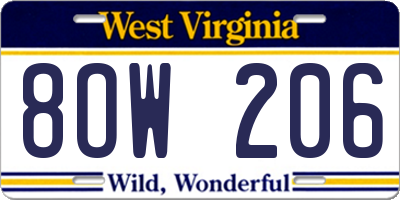 WV license plate 8OW206