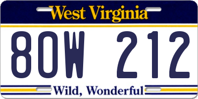 WV license plate 8OW212