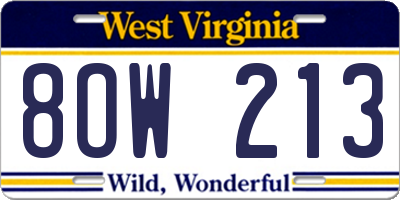 WV license plate 8OW213