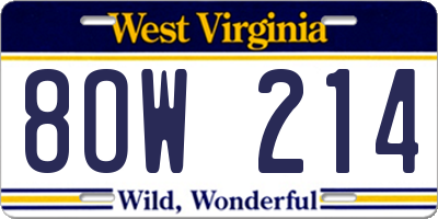 WV license plate 8OW214