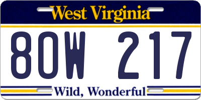 WV license plate 8OW217