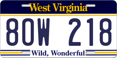 WV license plate 8OW218
