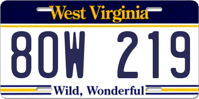 WV license plate 8OW219
