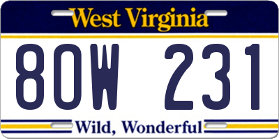 WV license plate 8OW231