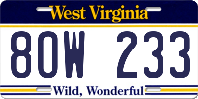 WV license plate 8OW233