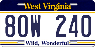 WV license plate 8OW240
