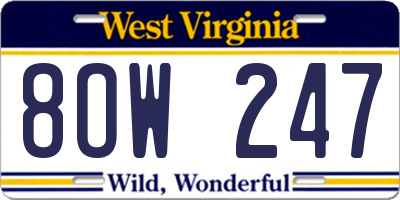 WV license plate 8OW247