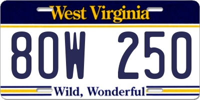 WV license plate 8OW250