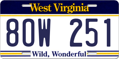 WV license plate 8OW251