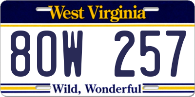 WV license plate 8OW257