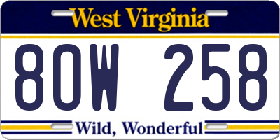 WV license plate 8OW258