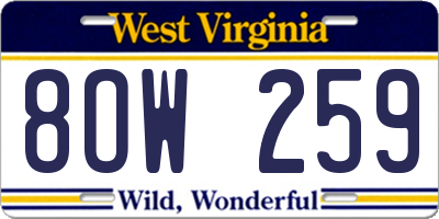 WV license plate 8OW259