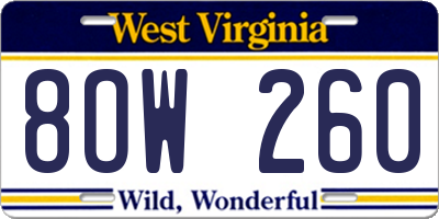 WV license plate 8OW260