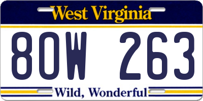 WV license plate 8OW263
