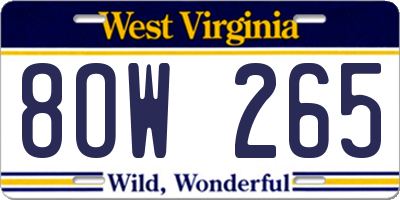 WV license plate 8OW265