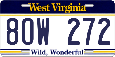 WV license plate 8OW272